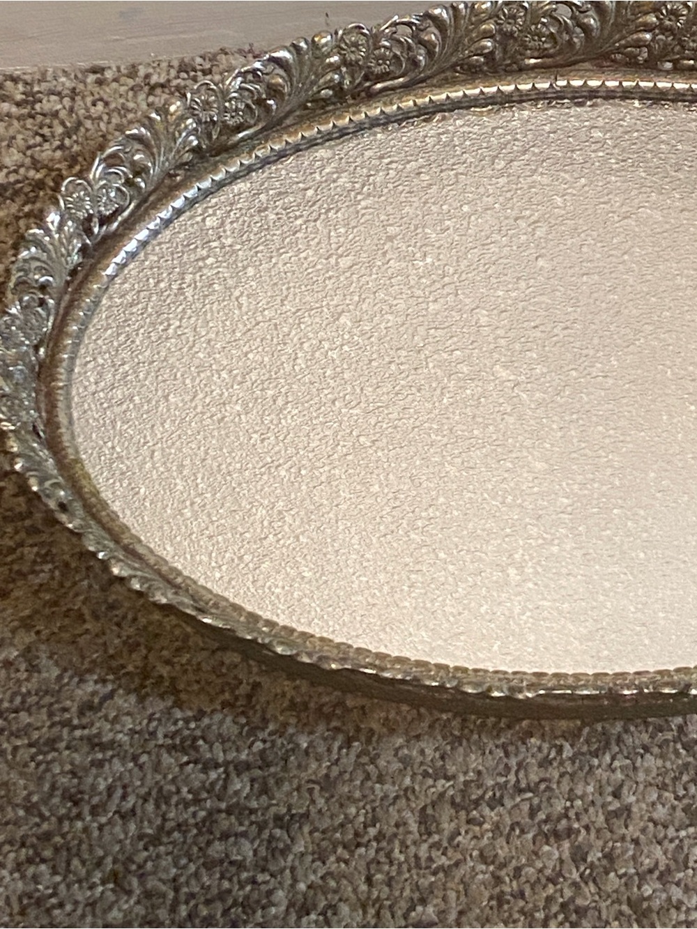 Ornate Oval Mirrored Tray-Siver - Tone Vintage Brass Vanity Perfume Tray Mirror - Picture 12 of 14